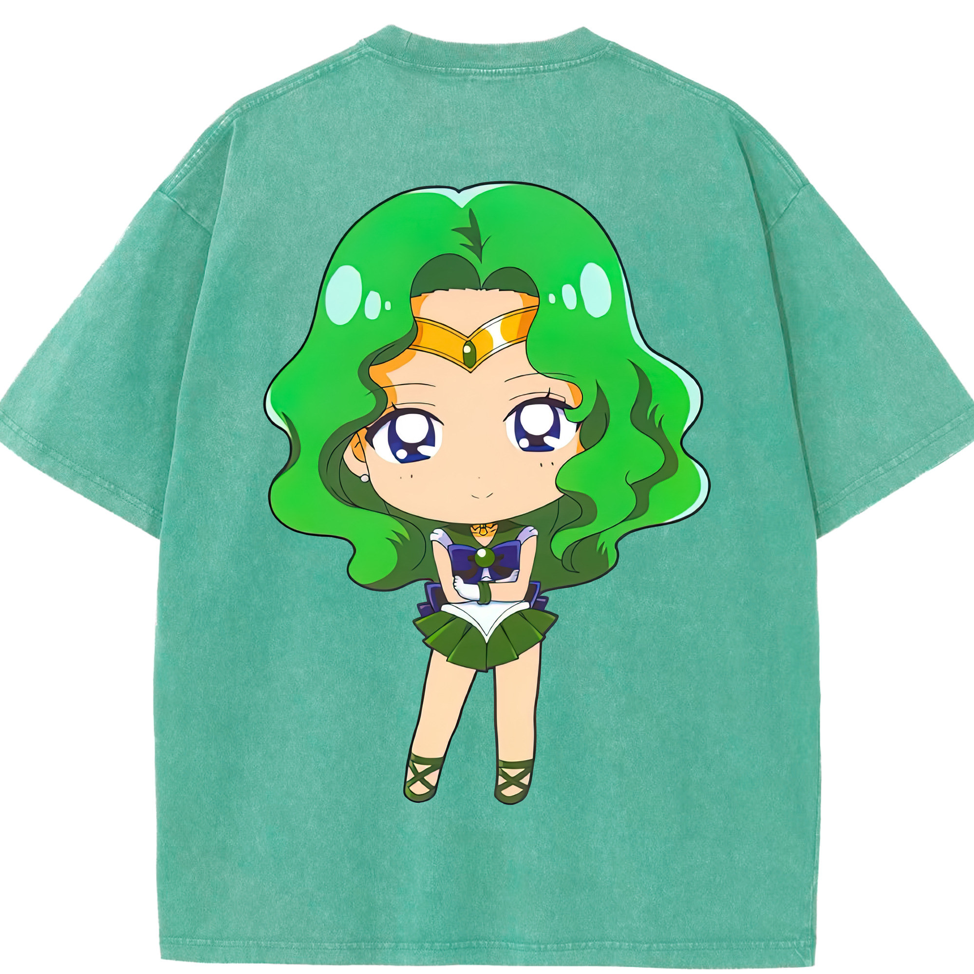 （画像用） 美少女戦士セーラームーン 海王 みちる（かいおう みちる） Sailor Moon Kaiou Michiru 綿100% ヴィンテージ風 半袖Tシャツ（背面プリント）